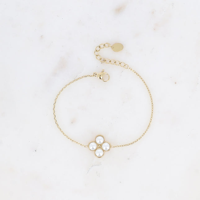 Bracelet - cat's eye stone clover / resin bead