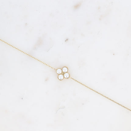 Bracelet - trèfle en pierre oeil de chat / perle de résine