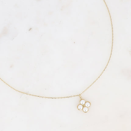 Collier - trèfle en pierre oeil de chat / perle de résine