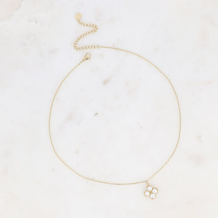Collier - trèfle en pierre oeil de chat / perle de résine