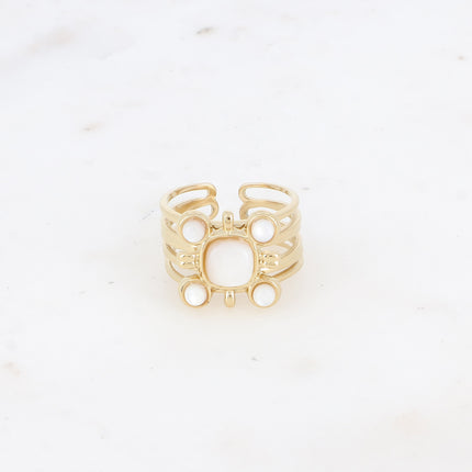 Bague - carré, 5 pierres naturelles