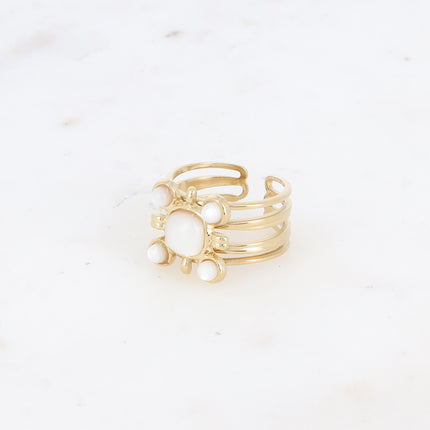Bague - carré, 5 pierres naturelles