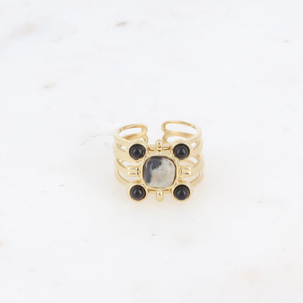 Bague - carré, 5 pierres naturelles
