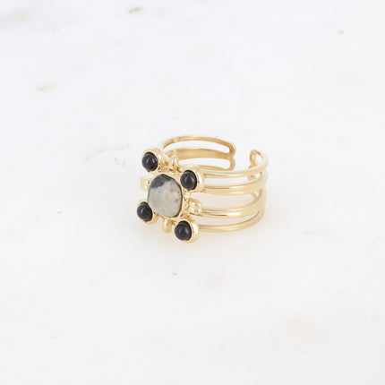 Bague - carré, 5 pierres naturelles