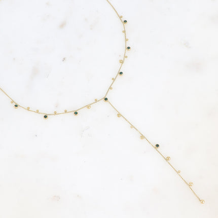 Collier Teyssa Y - boules et cristaux taillés