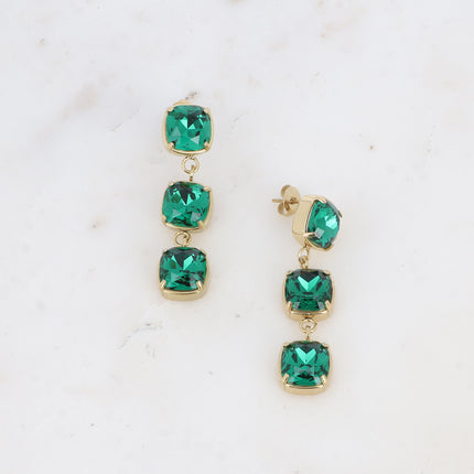 Stud earrings - 3 square crystals 10mm