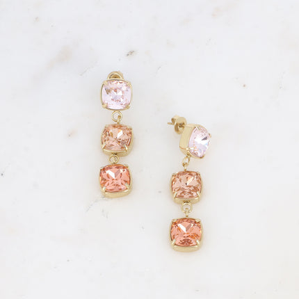Stud earrings - 3 square crystals 10mm