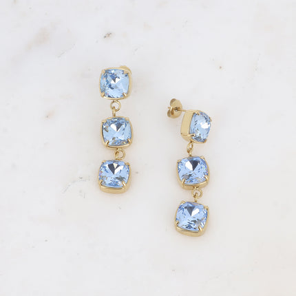 Stud earrings - 3 square crystals 10mm