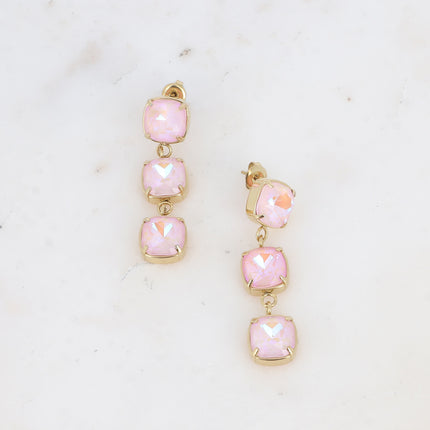 Stud earrings - 3 square crystals 10mm