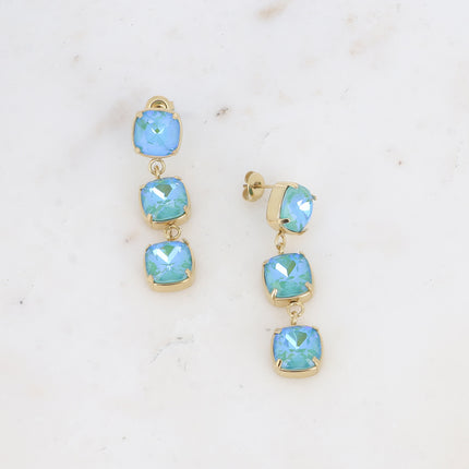 Stud earrings - 3 square crystals 10mm