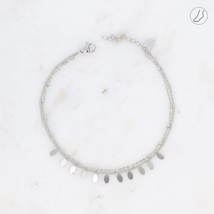Bracelet de cheville Erikoa - 2 rangs, chaîne avec boules et pampilles ovales plates