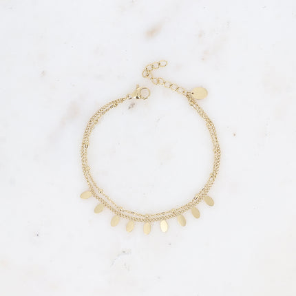 Bracelet Erikoa - 2 rangs, chaîne avec boules et pampilles ovales plates