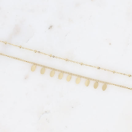Bracelet Erikoa - 2 rangs, chaîne avec boules et pampilles ovales plates