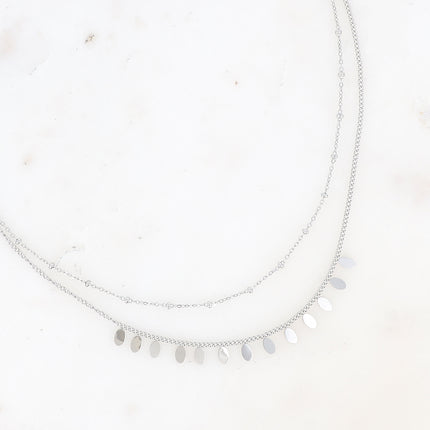 Collier Erikoa - 2 rangs, chaîne avec boules et pampilles ovales plates