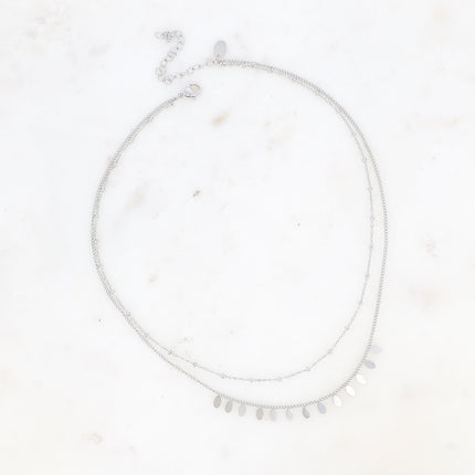Collier Erikoa - 2 rangs, chaîne avec boules et pampilles ovales plates