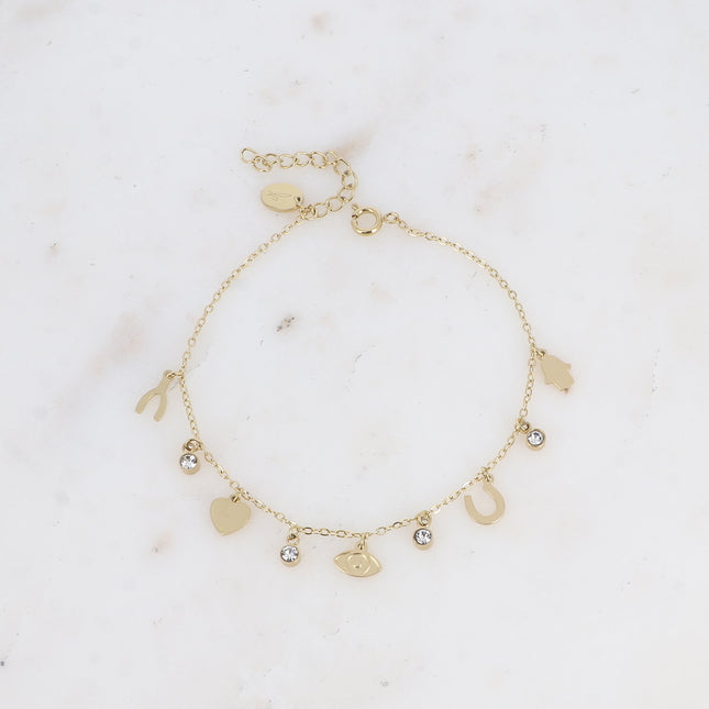 Debora bracelet - lucky symbols (hand, horseshoe, eye, heart and wishbone)