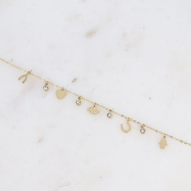 Debora bracelet - lucky symbols (hand, horseshoe, eye, heart and wishbone)