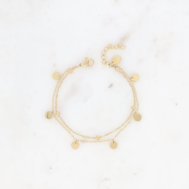 Bracelet multirangs Ivanne - 2 rangs, chaînes avec boules et pampilles rondes plates