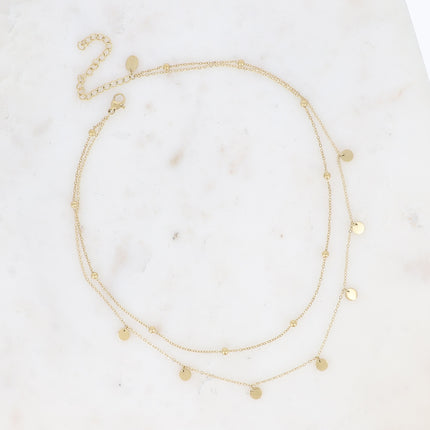 Collier multirangs Ivanne - 2 rangs, chaînes avec boules et pampilles rondes plates