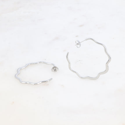 Créoles - anneau fin plat, ligne ondulée 42x42mm