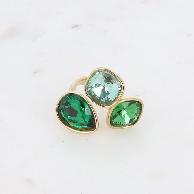 Bague Idrissa Cristal - 3 cristaux Swarovski®, goutte et carrés 10mm