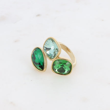 Bague Idrissa Cristal - 3 cristaux Swarovski®, goutte et carrés 10mm