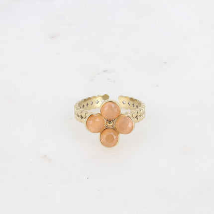 Bague - trèfle en pierre oeil de chat