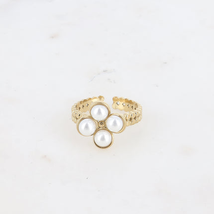 Bague - trèfle en pierre oeil de chat