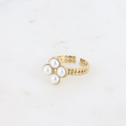 Bague - trèfle en pierre oeil de chat