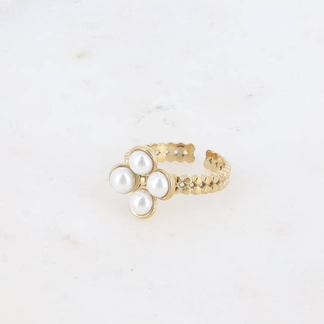 Bague - trèfle en pierre oeil de chat