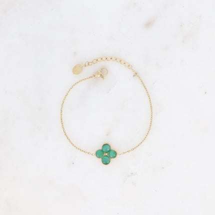 Bracelet - trèfle en pierre oeil de chat / perle de résine