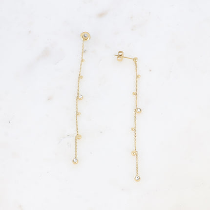 Teyssa drop earrings - dangling chain, beads and cut crystals
