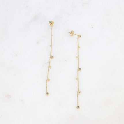 Teyssa drop earrings - dangling chain, beads and cut crystals