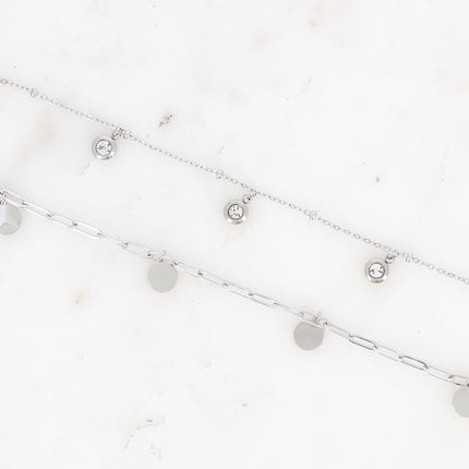 Bracelet multirangs Gemma - 2 rangs, boules, cristaux et pampilles rondes