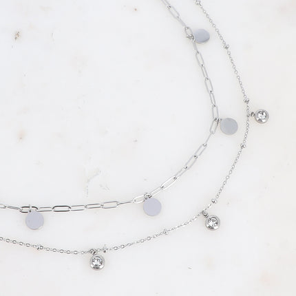 Collier multirangs Gemma - 2 rangs, boules, cristaux et pampilles rondes