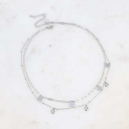 Collier multirangs Gemma - 2 rangs, boules, cristaux et pampilles rondes