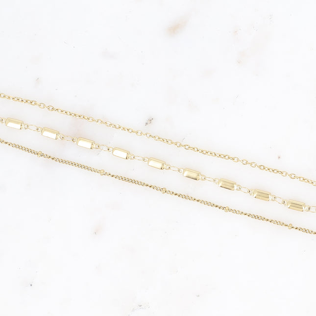Multi-strand bracelet - 3 strands, cable links, rectangular and ball links