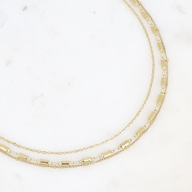 Multi-strand necklace - 3 strands, cable links, rectangular and ball links