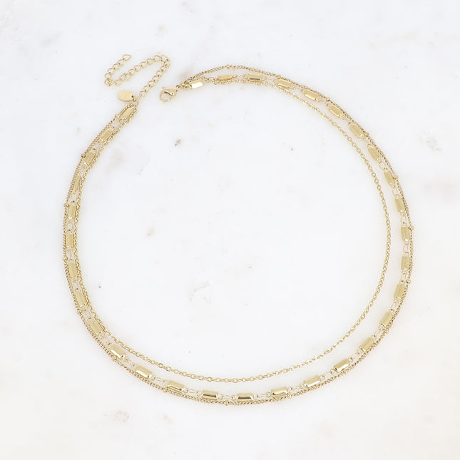 Multi-strand necklace - 3 strands, cable links, rectangular and ball links