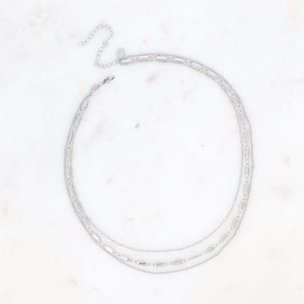 Collier multirangs - 3 rangs, mailles forçat, rectangulaires et boules