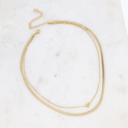 Collier multirangs - 3 rangs, mailles gourmette, miroir, forçat avec coeur
