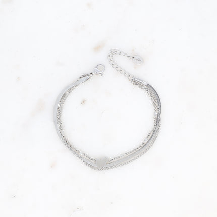 Bracelet multirangs - 3 rangs, mailles gourmette, miroir, forçat avec coeur