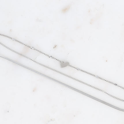 Bracelet multirangs - 3 rangs, mailles gourmette, miroir, forçat avec coeur