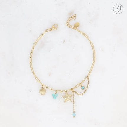 Chevillère Arya - perles de résine/pierres naturelles, coquillage, cristaux et étoile de mer