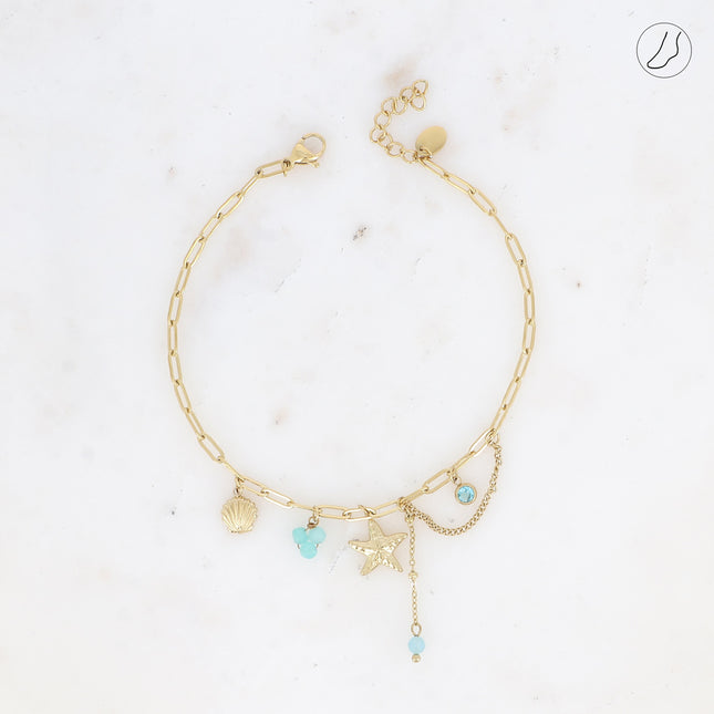 Chevillère Arya - perles de résine/pierres naturelles, coquillage, cristaux et étoile de mer