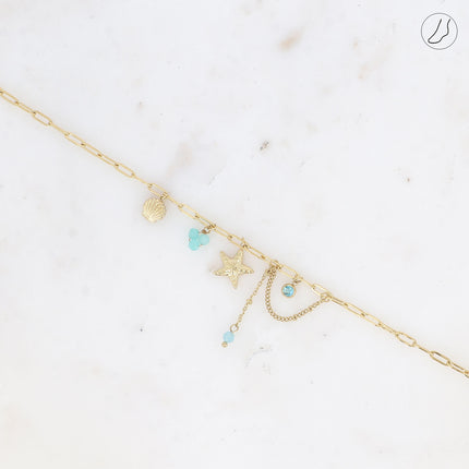 Chevillère Arya - perles de résine/pierres naturelles, coquillage, cristaux et étoile de mer
