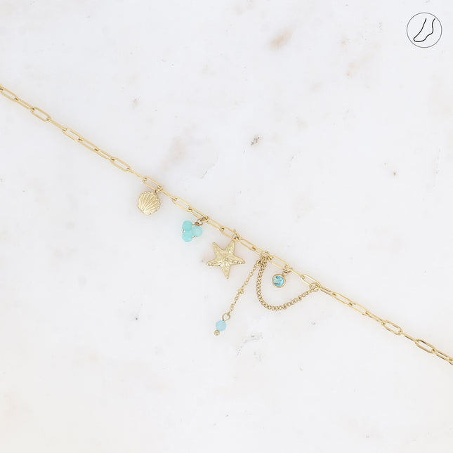 Chevillère Arya - perles de résine/pierres naturelles, coquillage, cristaux et étoile de mer