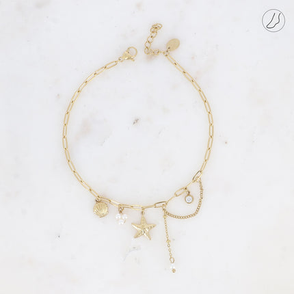 Chevillère Arya - perles de résine/pierres naturelles, coquillage, cristaux et étoile de mer