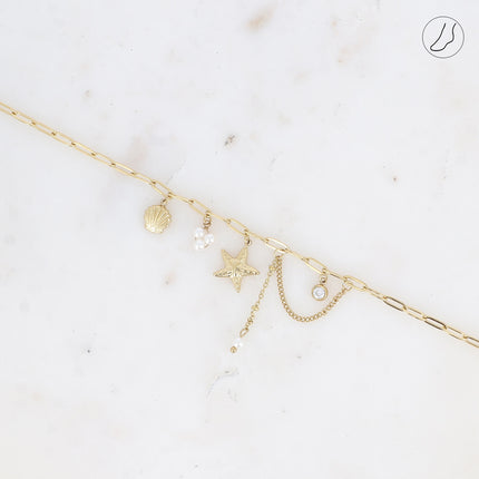 Chevillère Arya - perles de résine/pierres naturelles, coquillage, cristaux et étoile de mer