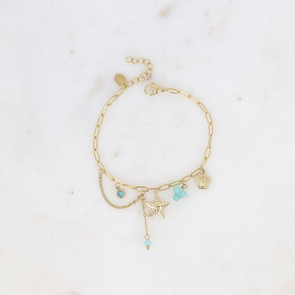 Bracelet Arya - perles de résine/pierres naturelles, coquillage, cristaux et étoile de mer
